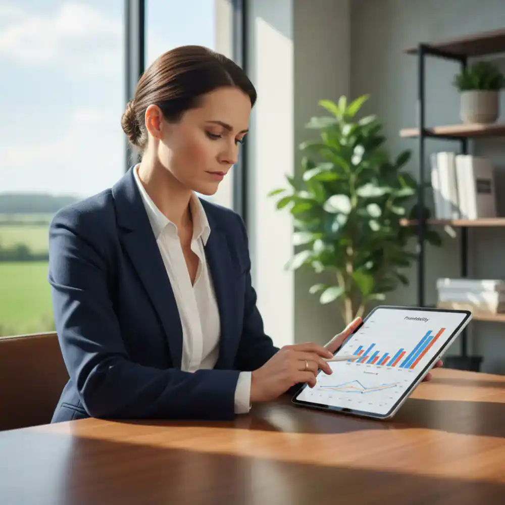 Agribusiness consultant reviewing profitability charts on a tablet