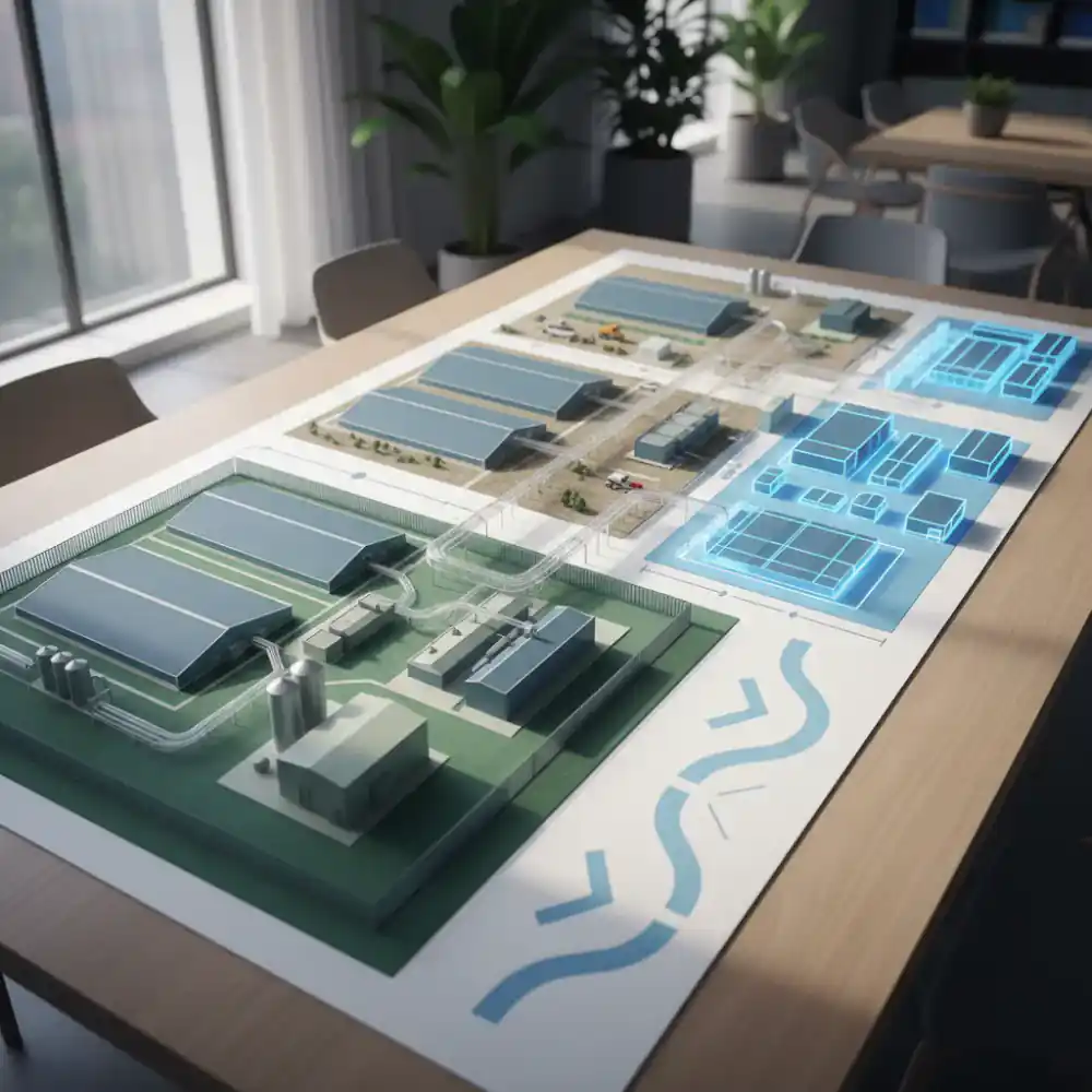 Architectural and logistical diagram showing multi-phase poultry farm expansion